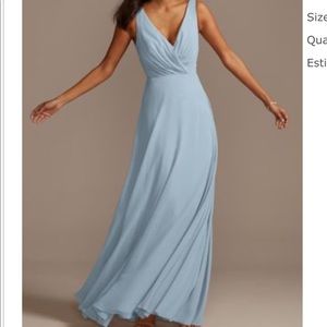 David’s Bridal Vneck full length sz 10 Dusty Blue